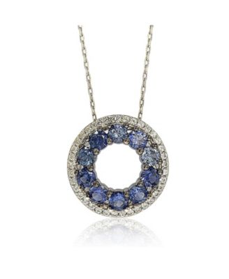 Suzy Levian New York Suzy Levian Sterling Silver Sapphire Created White Sapphire Double Circle Eternity Pendant Necklace - Blue sapphire 349$