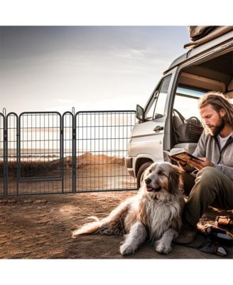 16 Black Panels 31.7 in H. Heavy Duty Metal Pet Exercise Pen with Door for Outdoor, Indoor