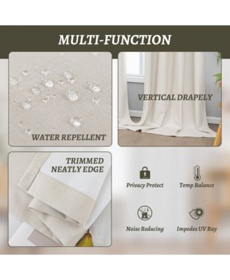 100% Blackout Linen Texture Curtains with Grommet Top, 2 Panels