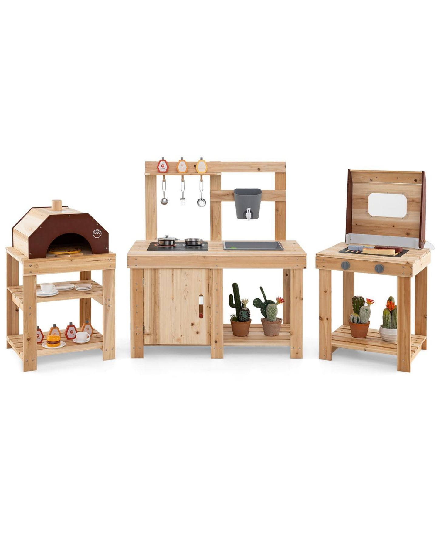 Детские игрушки Mecale 3-Piece Outdoor Kitchen Set Mud Kitchen with Separate BBQ Grill and Pizza Oven — фото 1