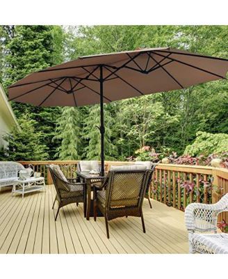 15 Feet Double-Sided Twin Patio Umbrella with Crank and Base