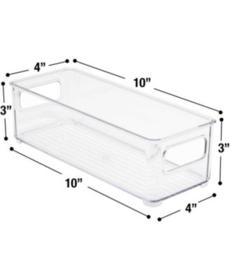 2 Pack Narrow Stackable Clear Storage Bins with Handles- for Kitchen Pantry, Freezer & Fridge Organization