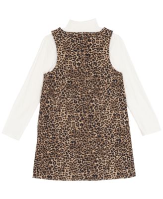 Big Girl 2-Piece Denim Animal Printed Dress over Ribbed T-Shirt with Necklace Set