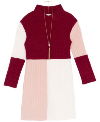 Big Girls Long sleeve Dress with Necklace