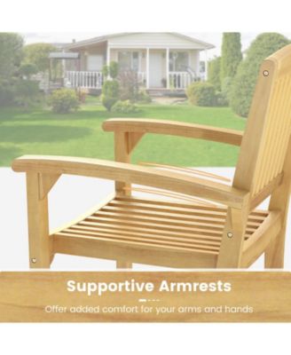 Outdoor Patio Chair Teak Wood Armchair with Slatted Seat & Curved Seat