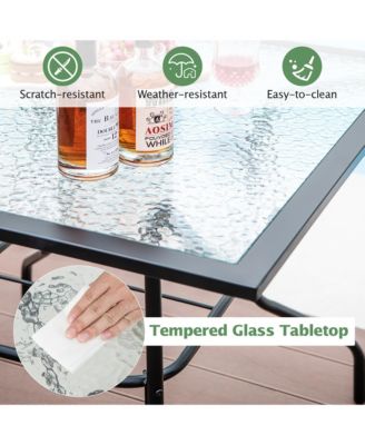 35'' Patio Dining Table Square Outdoor Dining Table with Tempered Glass Tabletop