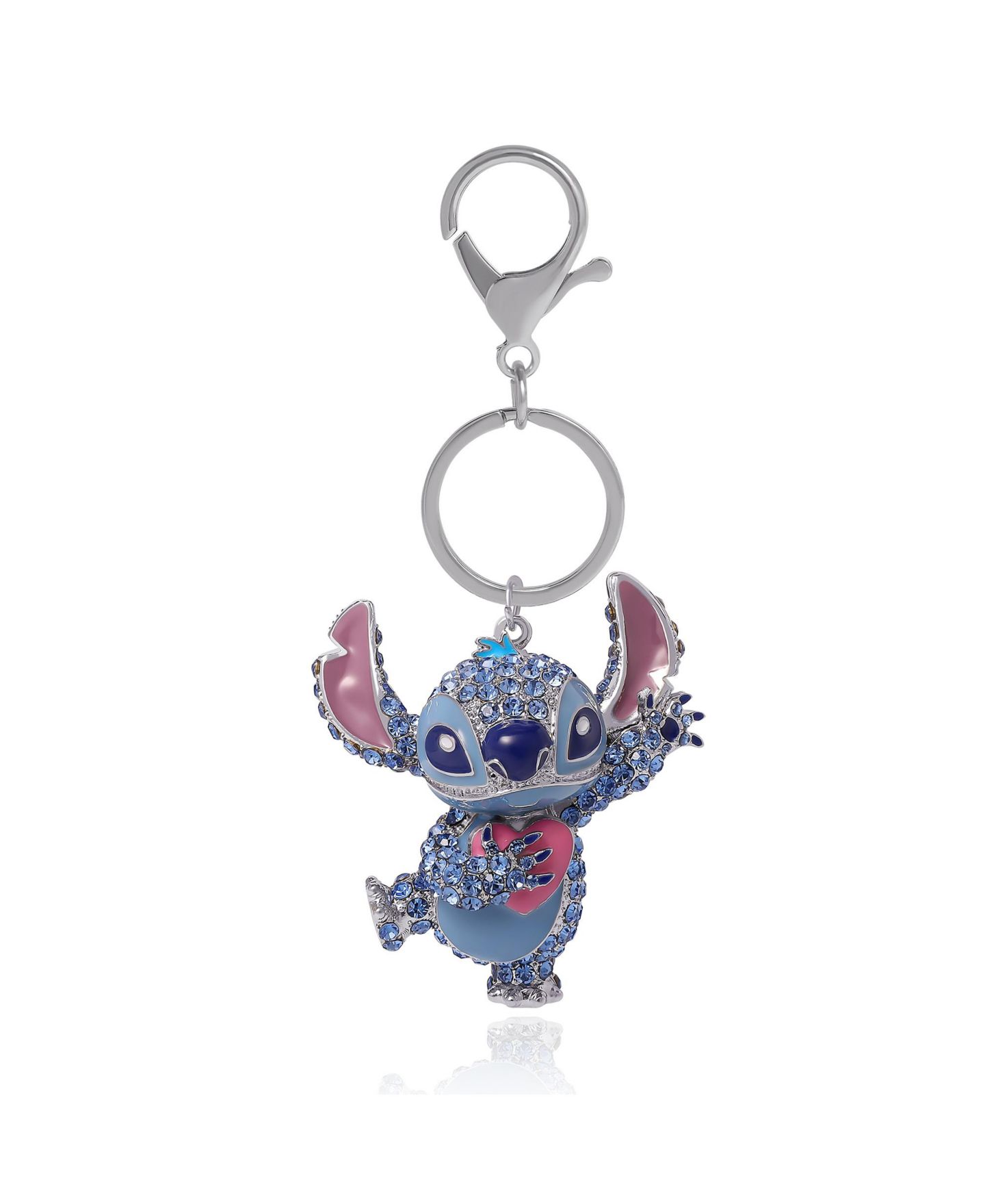 Брелок Disney Stitch Keychain Official License, Multicolored Pave Crystal Stitch Heart Charm Keychain, Bag Charm, цвет: Синий / Розовый — фото 1