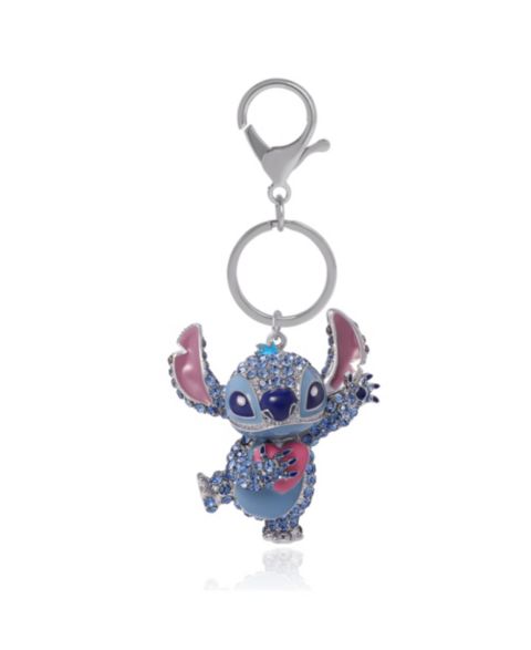 Брелок Disney Stitch Keychain Official License, Multicolored Pave Crystal Stitch Heart Charm Keychain, Bag Charm, цвет: Синий / Розовый