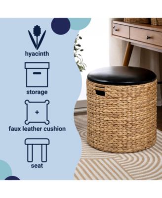 Josie Modern Coastal Hand-Woven Hyacinth Storage Ottoman with Lid