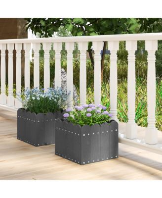 2 Pack Square Planter Box Weather-Resistant HDPE Flower Pot Garden Bed