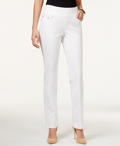JAG Petite Peri Straight-Leg Pull-On White Wash Jeans
