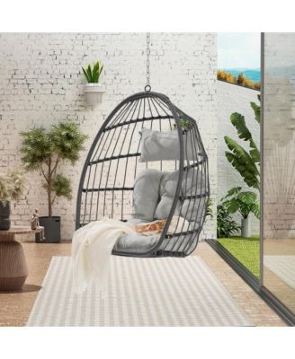360lb Capacity Outdoor Rattan Egg Swing Chair with Waterproof Cushion