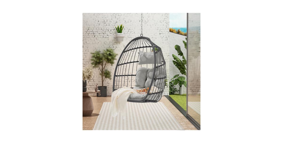 Flynama 360lb Capacity Outdoor Rattan Egg Swing Chair with Waterproof Cushion