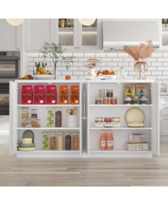 Kitchen island with 6 drawers, 4 doors, island storage table with shelves, coffee station and microwave rack for home, dining room, white, wooden