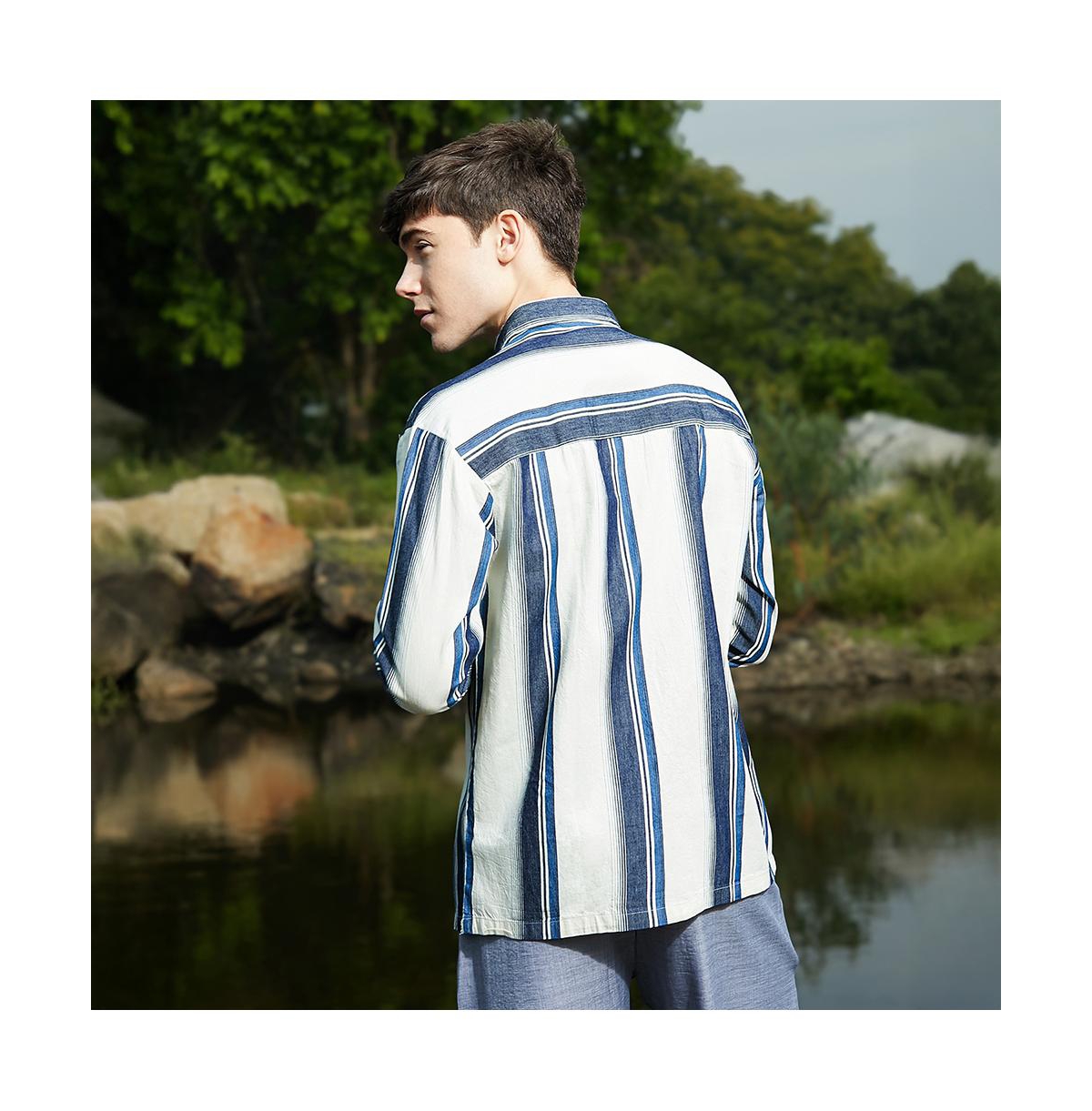Campus Sutra Men's Shadow-Striped Oversized Shirt