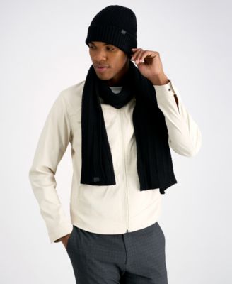 Men's 2-Piece Herringbone Knit Beanie and Scarf Box Set