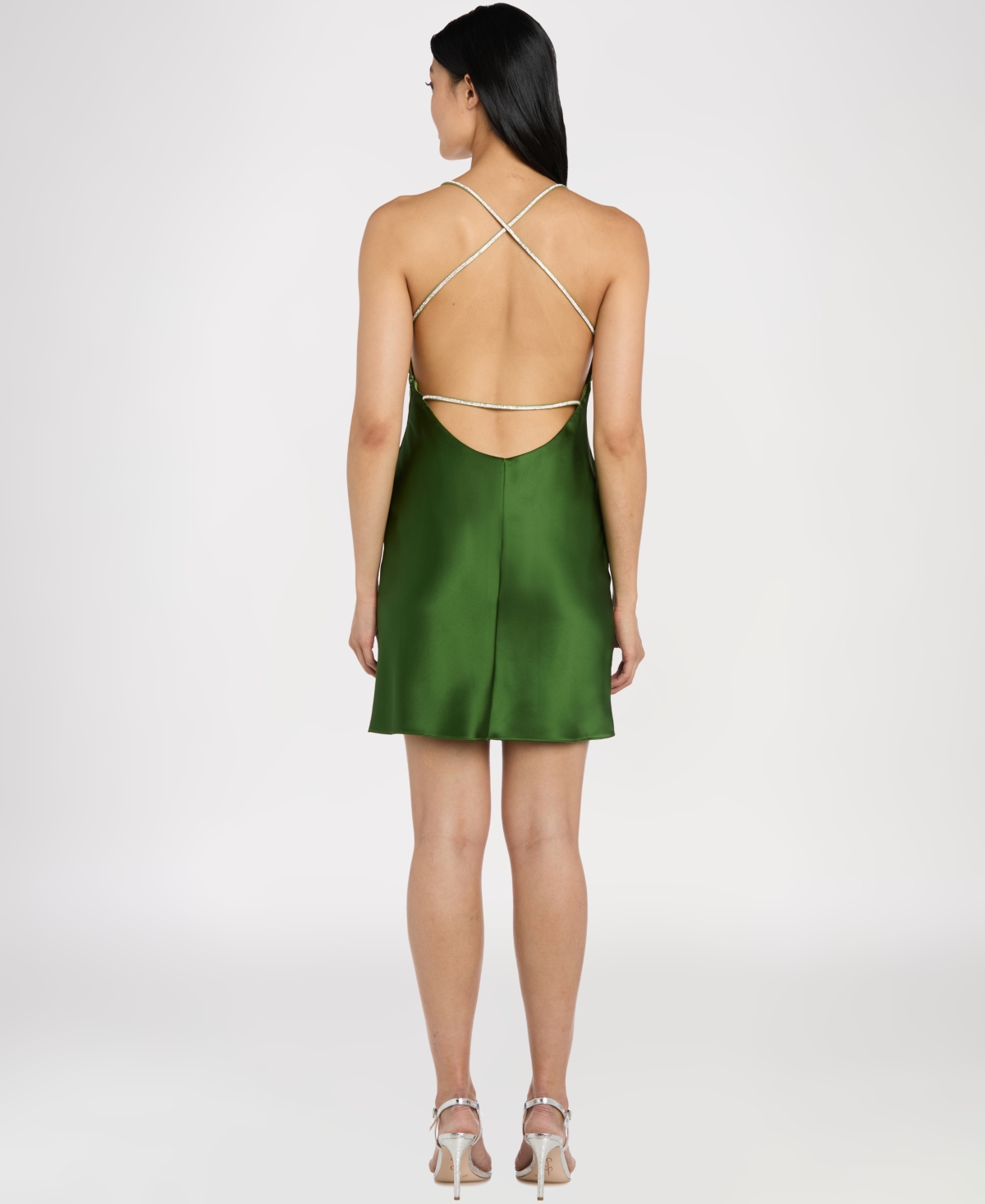 Morgan & Company Juniors' Spaghetti Rhinestone Strap Dress In Green