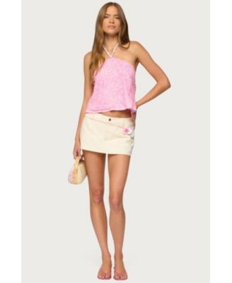 Women's Ayva Embroidered Floral Bead Halter Top