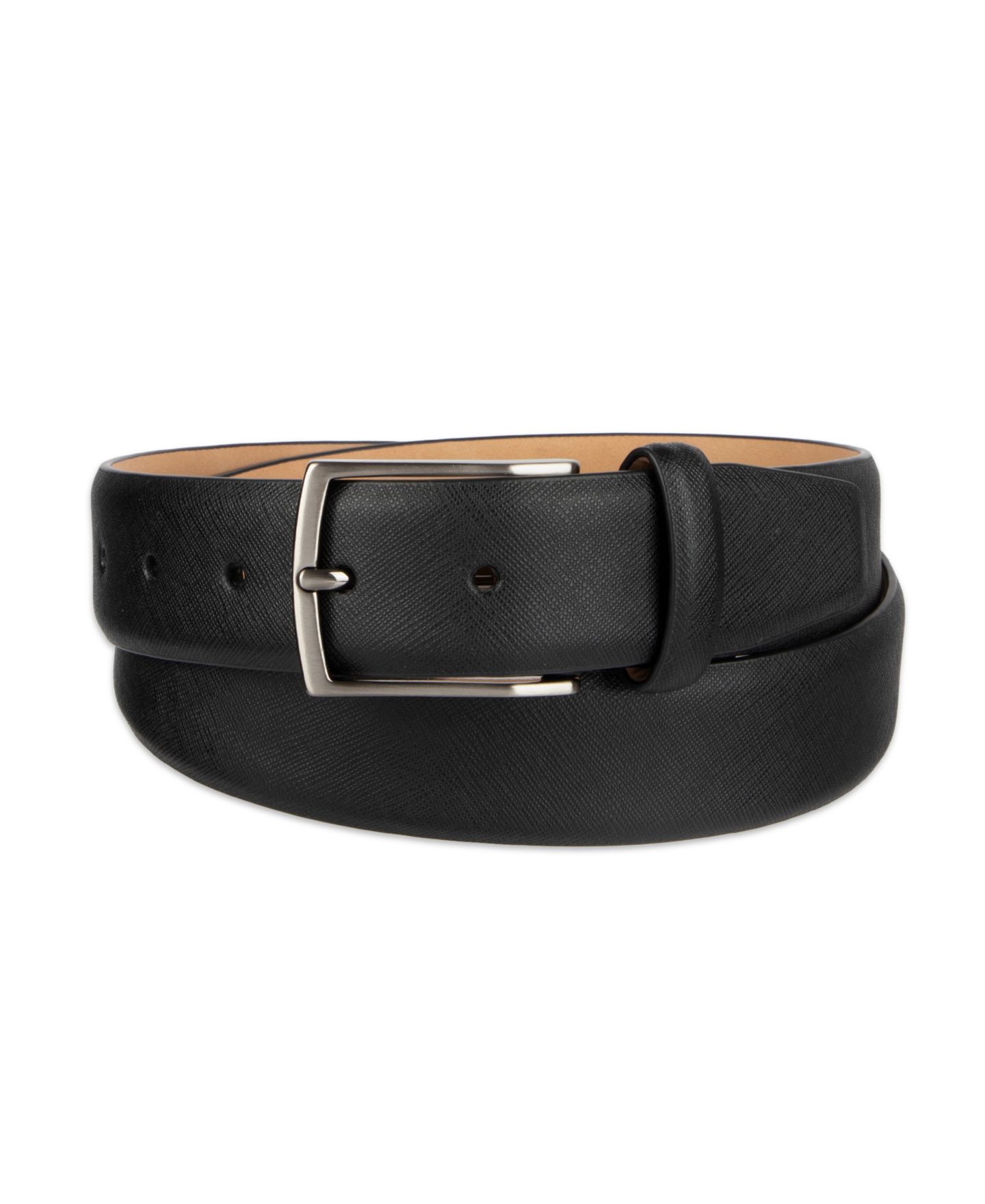 Мужской ремень Alfani Modern Feather Edge Saffiano Leather Dress Belt, цвет: Чёрный — фото 1