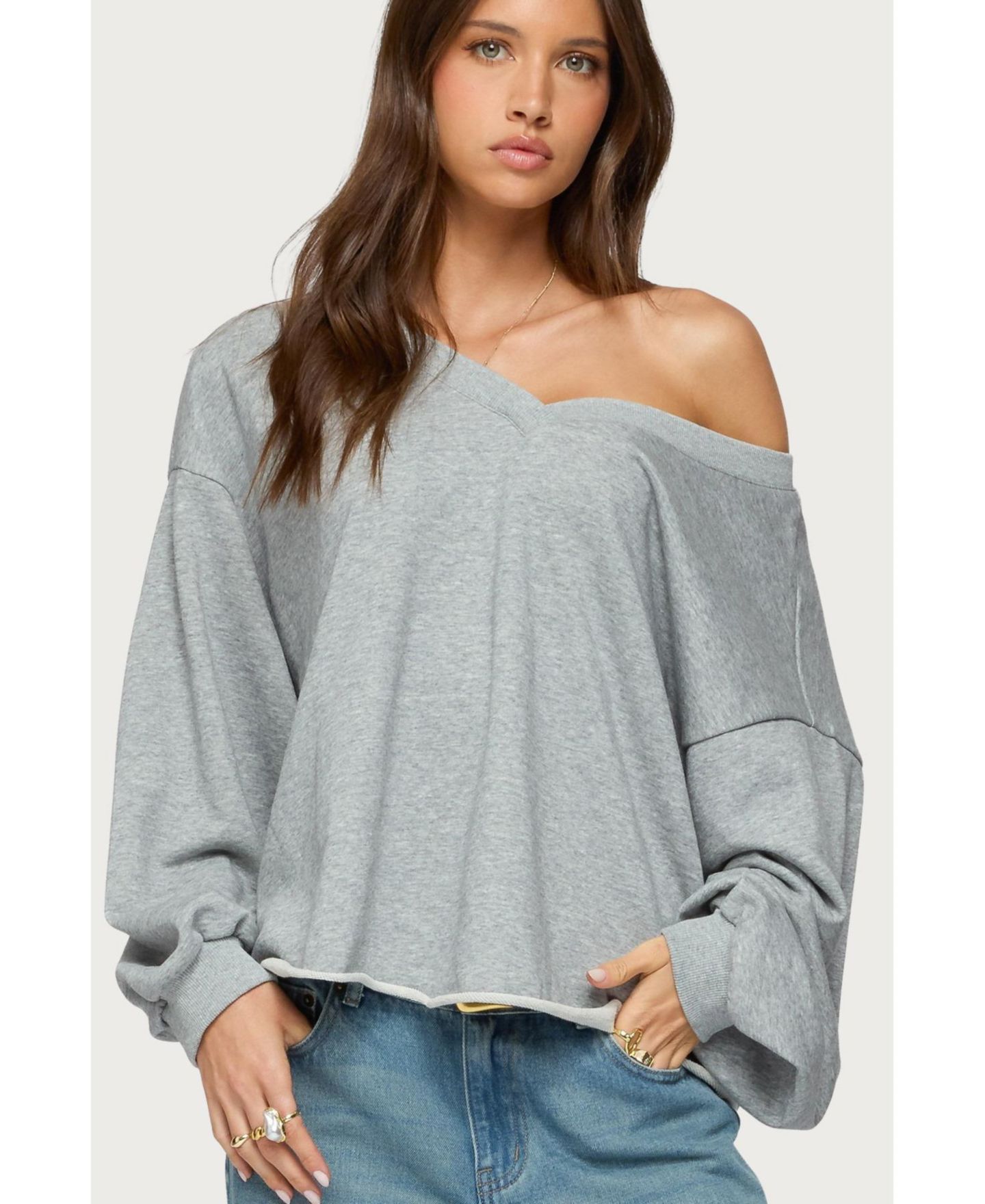 Женская толстовка Edikted Winfred Oversized V Neck, цвет: Серый меланжевый — фото 1