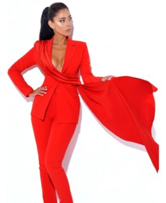 Women's Vandra Red Draping Blazer Jacket