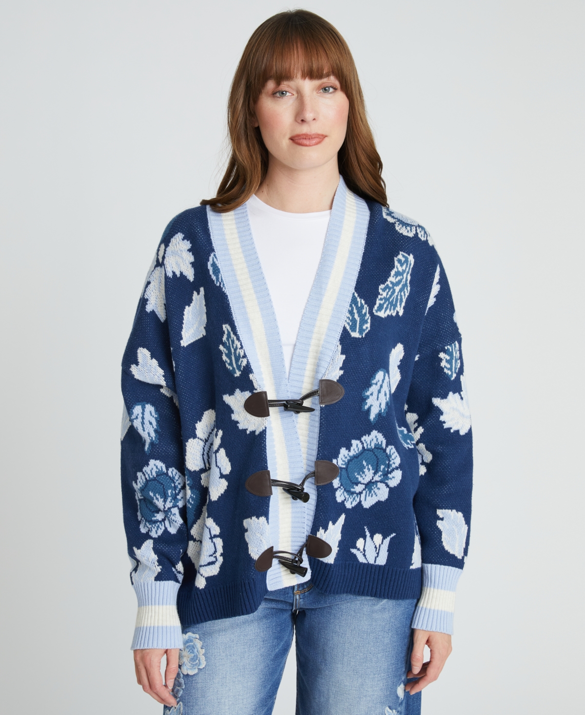 Driftwood Women's Toggle X Floral Long Sleeve Cardigan In Blue