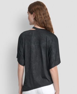 Women's Short Sleeve Grommet Detail Cutout Top