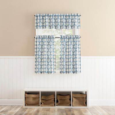 Seaside Tonal Seashell Print Semi-Sheer Rod Pocket Kitchen Curtain Valance