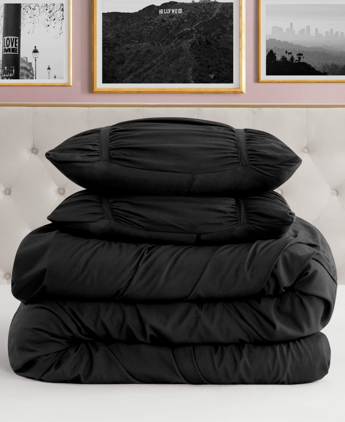 Juicy Couture Ribbon Ruched 3-pc. Comforter Set, Full/queen In Black