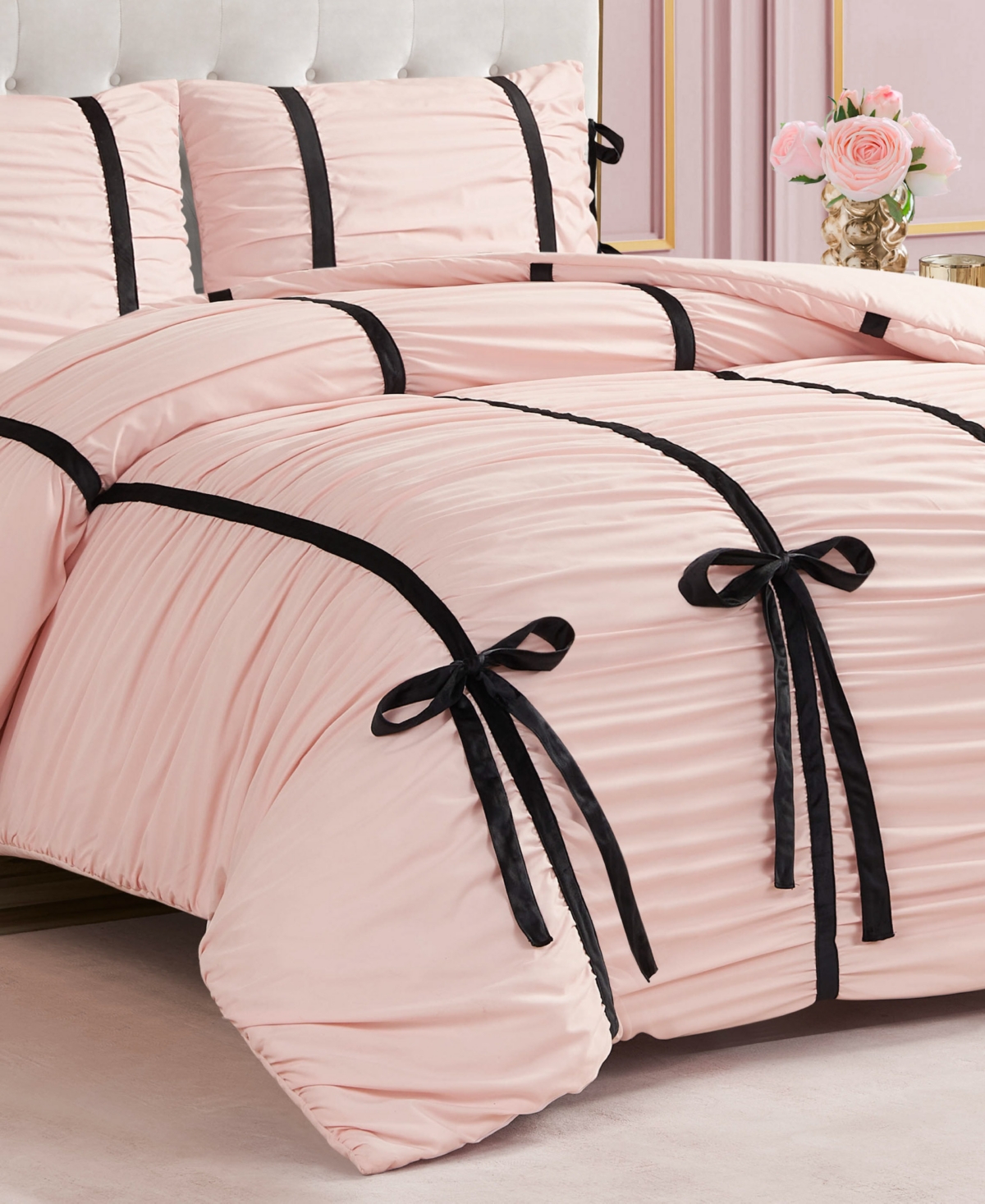 Juicy Couture Amelie Velvet Bows Ruched 2-pc. Comforter Set, Twin/twin Xl In Pink