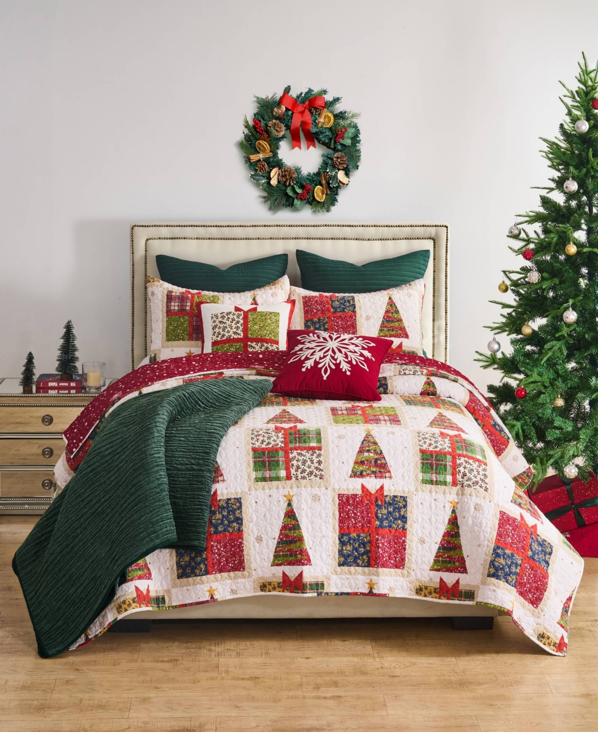 Greenland Home Fashions Deck The Halls Holiday 3-pc. Quilt Set, King In Red