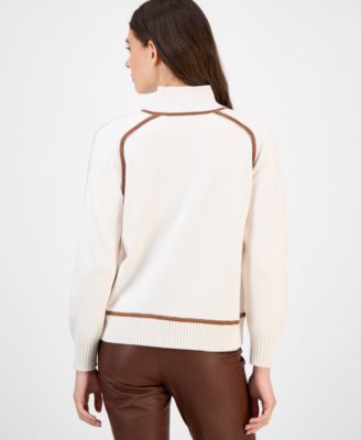 Women's Mock-Neck Contrast-Piping Sweater 