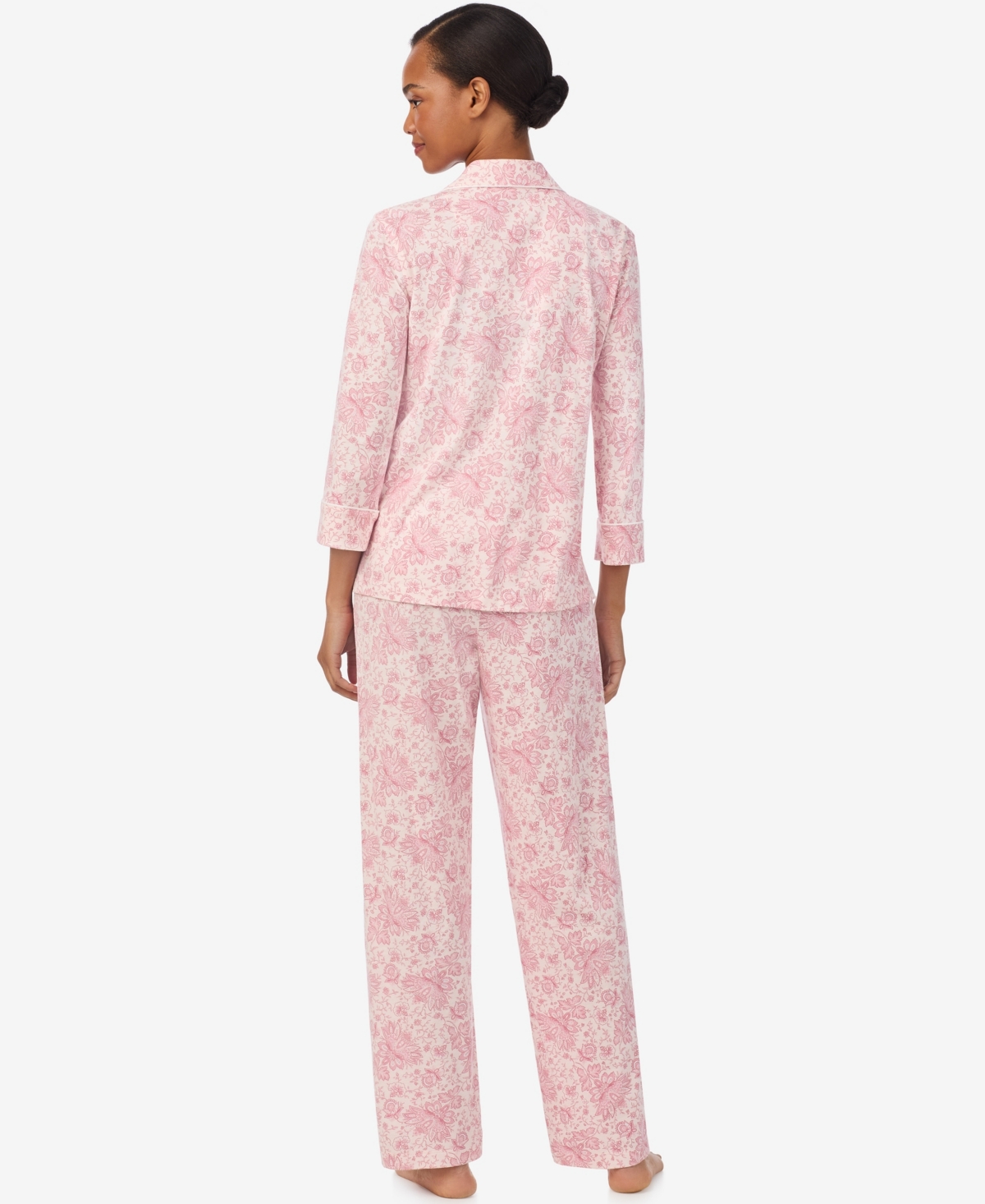 Ralph Lauren Plus Size 2-piece Pajama Top And Pant Set In Pink