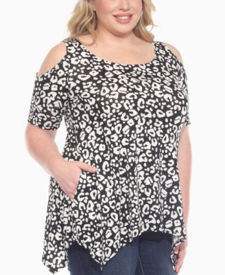Plus Size Cold Shoulder Leopard Print Short Sleeve Knit Top