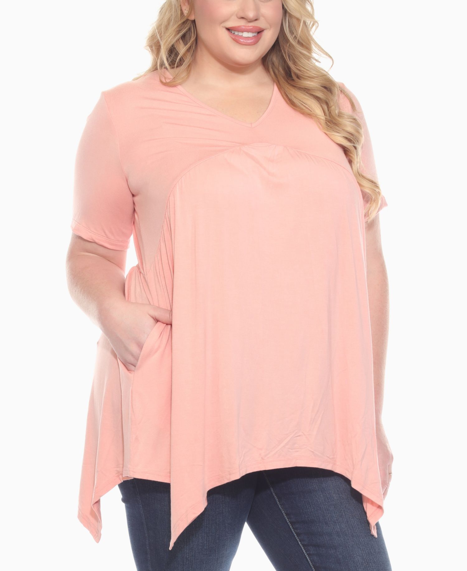 Plus Size Short Sleeve Shirred Front Knit Top