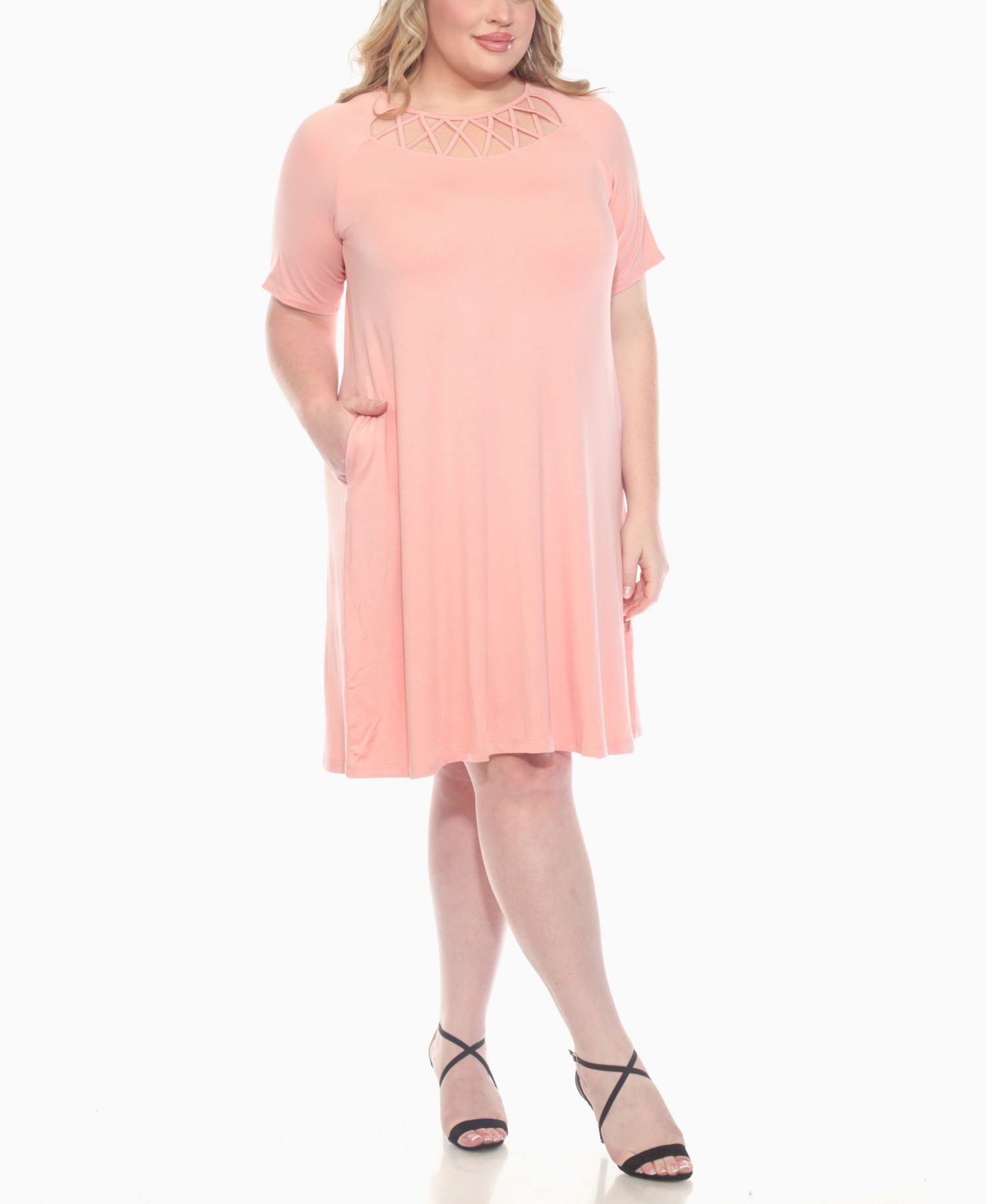 Plus Size Short Sleeve Crisscross Neck A-Line Dress