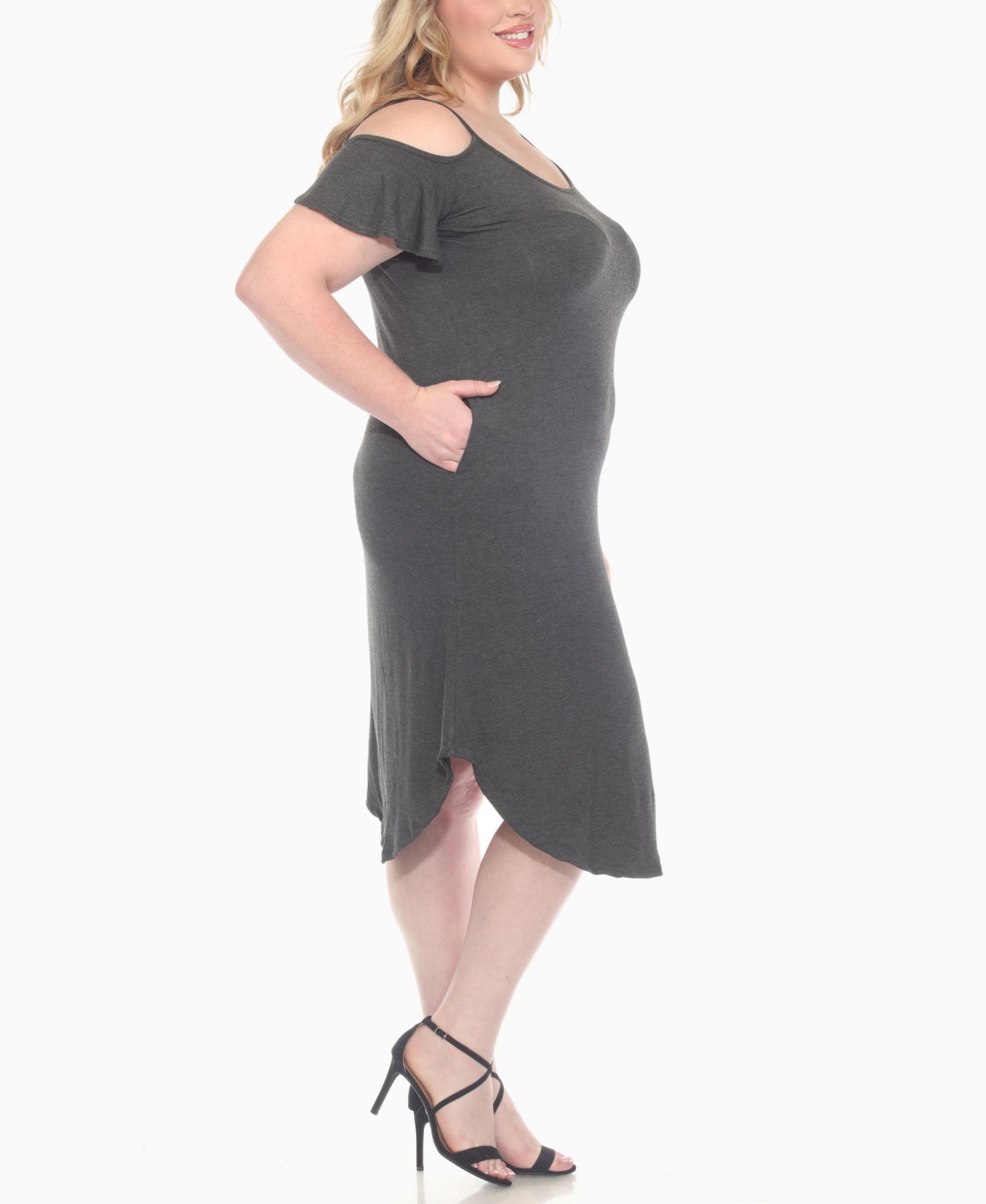 Plus Size Casual Scoop Neck Flutter Sleeve Knee Length Dress