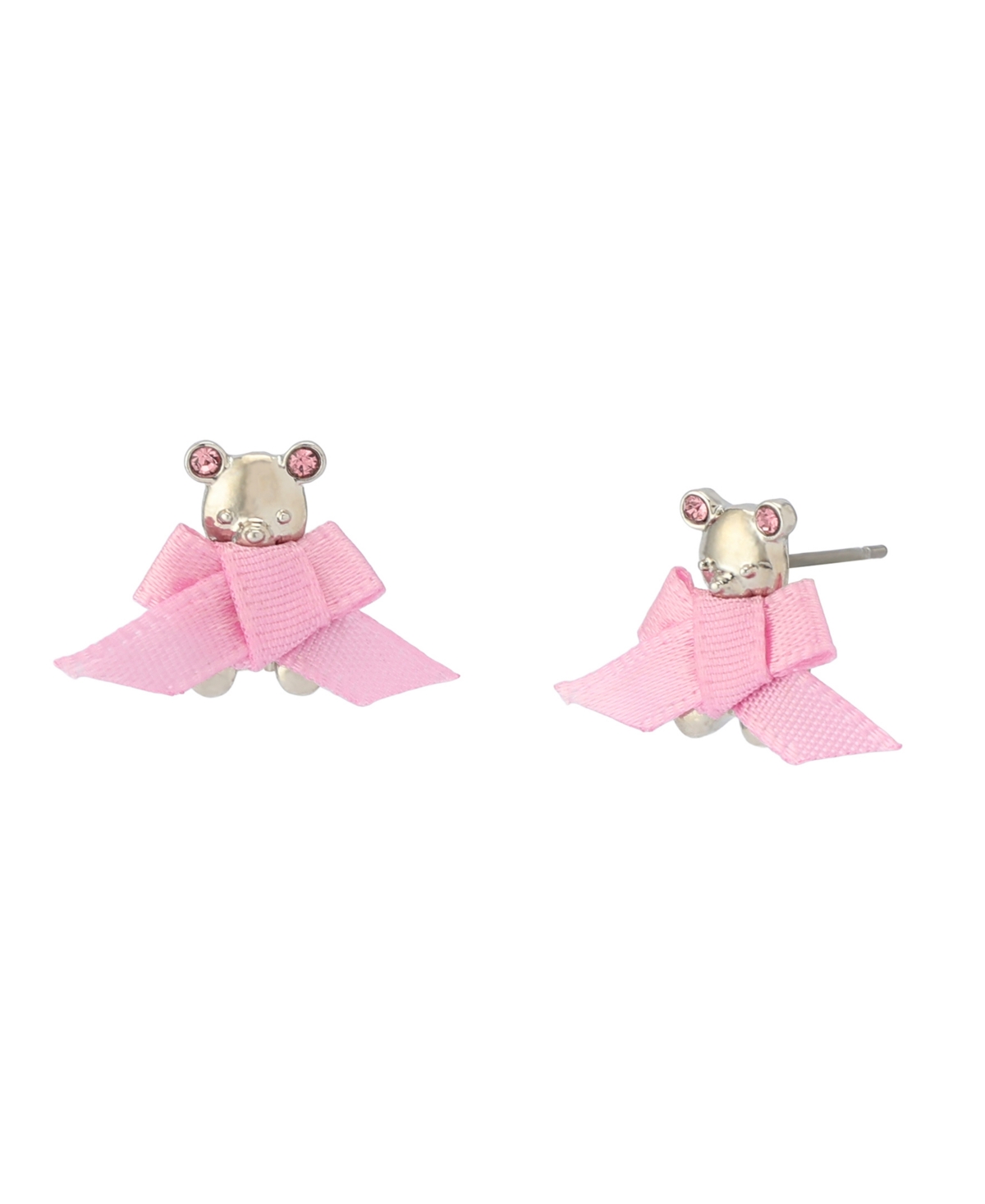 Betsey Johnson Faux Stone Teddy Bear Bow Stud Earrings In Pink