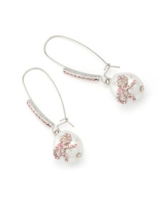 Faux Stone Bow Cultivated Pearl Dangle Earrings