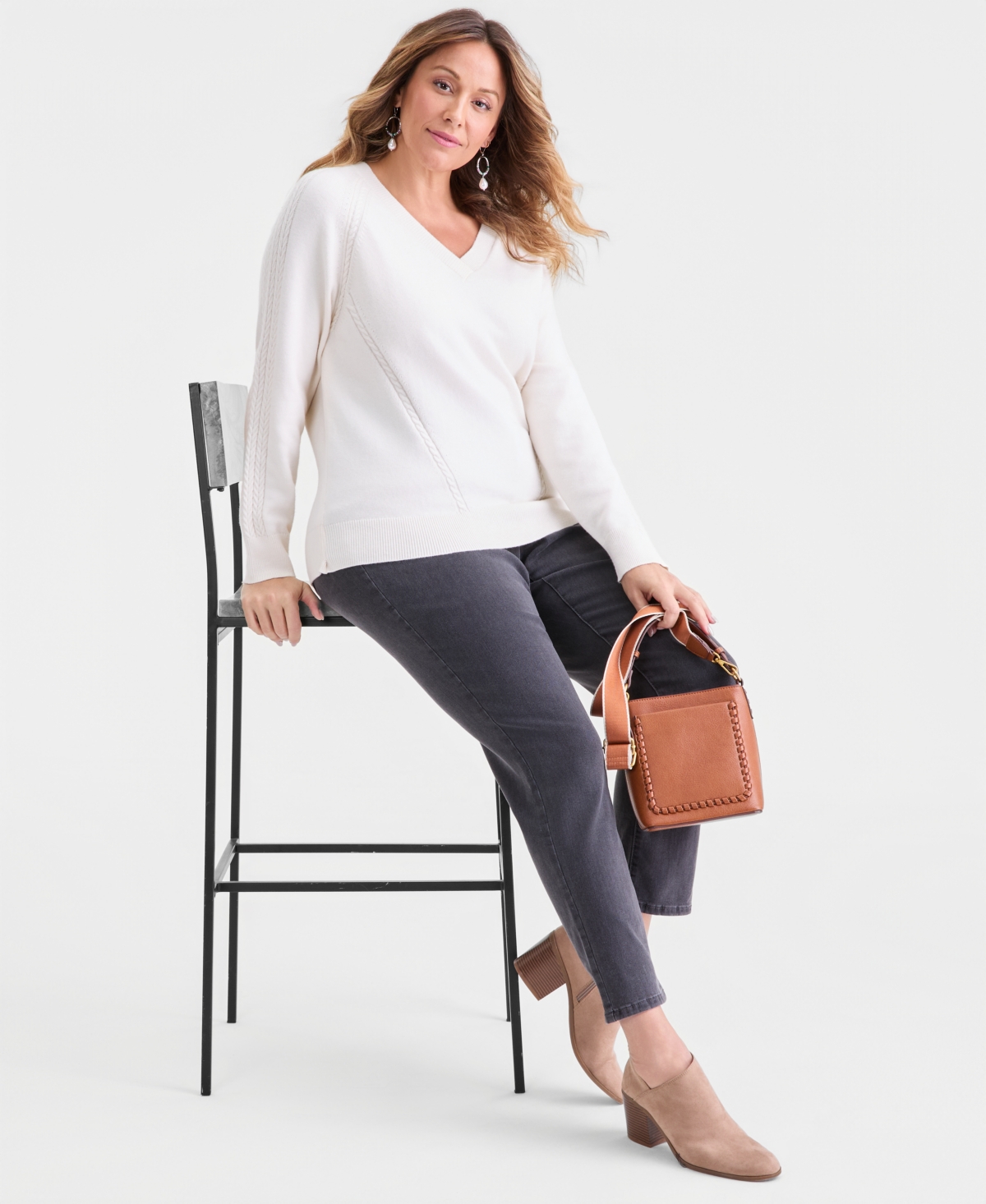 Style & Co Plus Size Cable-Knit V-Neck Sweater, Macy's Exclusive