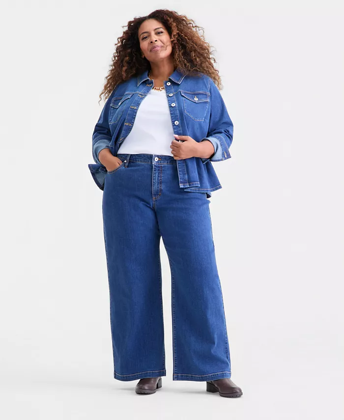 Plus Size High-Rise Wide-Leg 5 Pocket Jeans