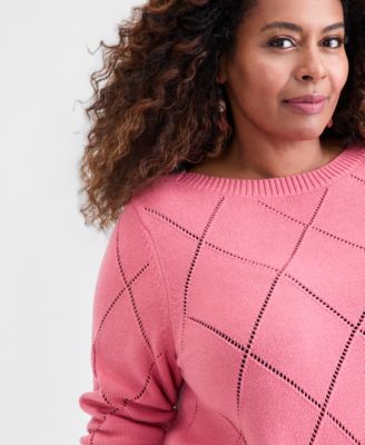 Plus Size Pointelle Boat-Neck Sweater, Macy's Exclusive