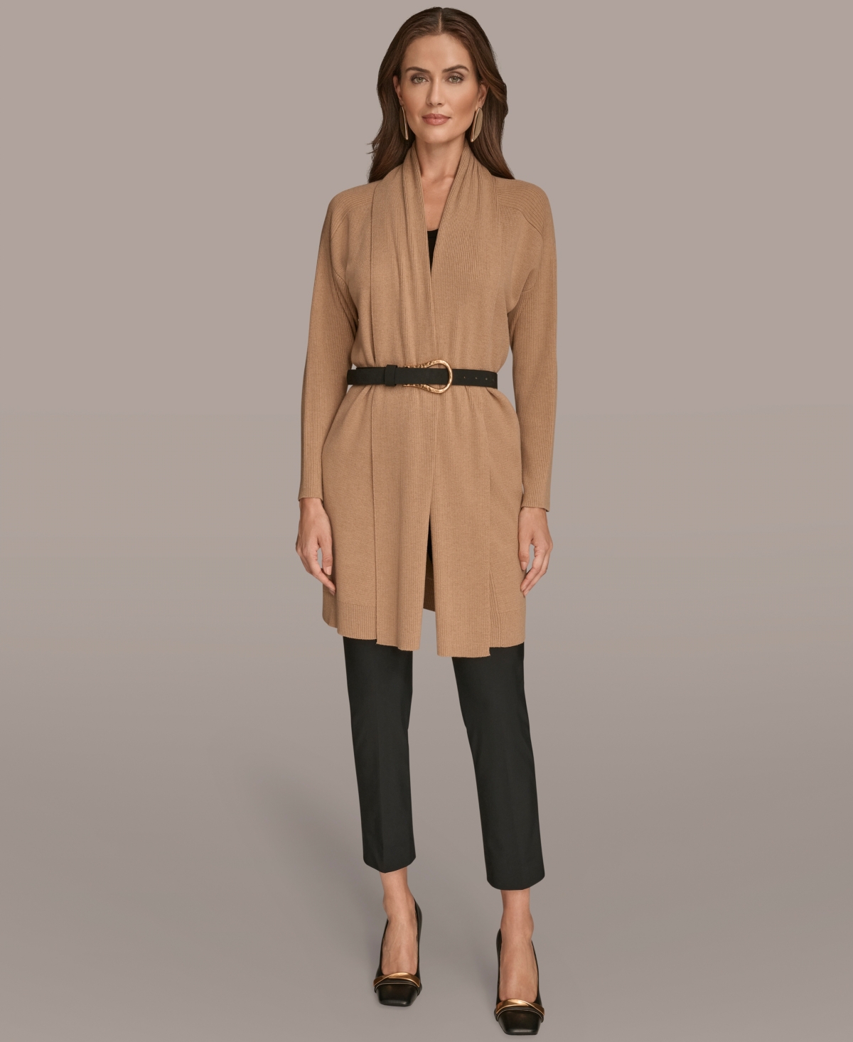 Donna Karan New York Belted Cardigan In Brown