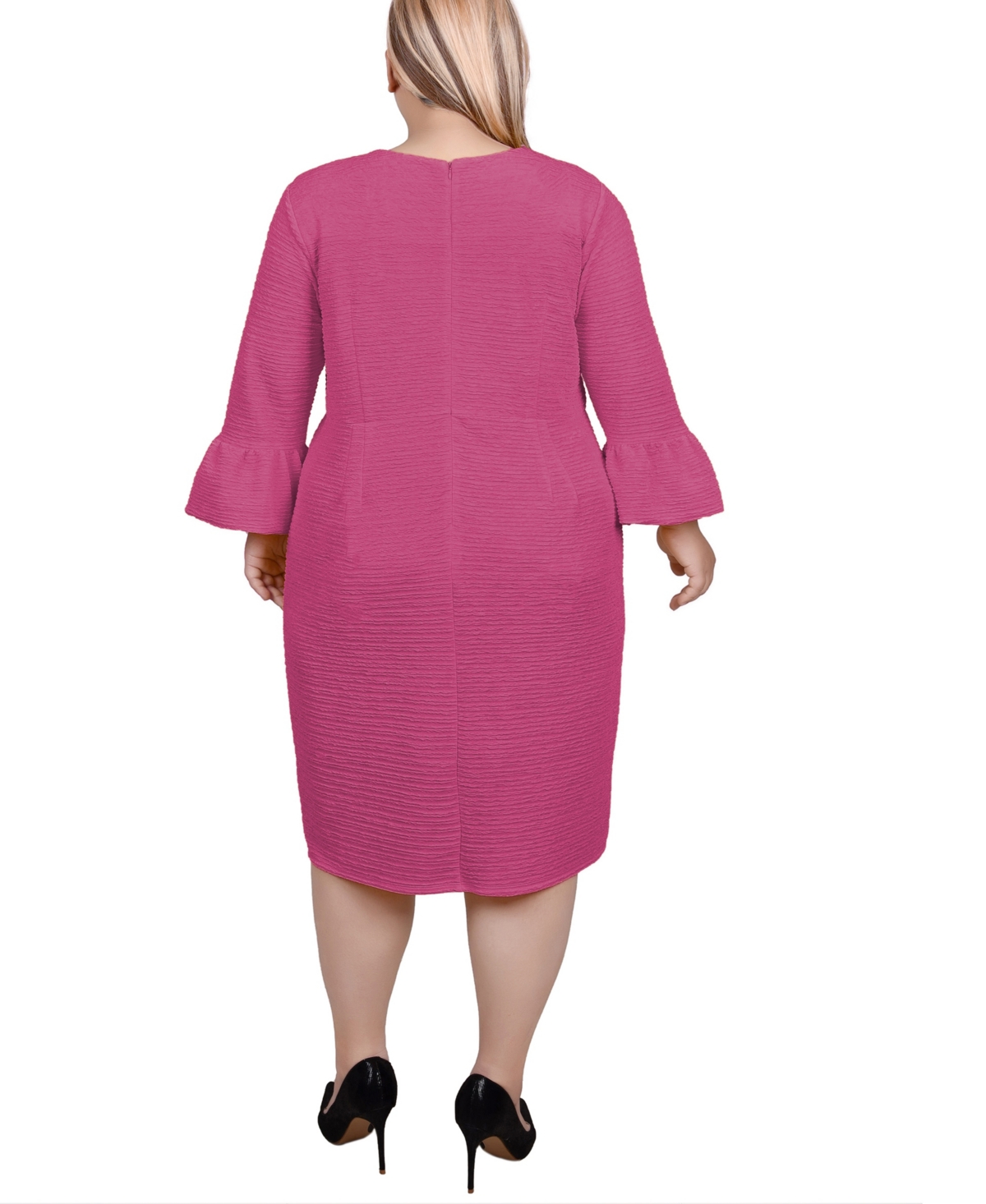 Ny Collection Plus Size 3/4 Length Cultivated Pearl Detail Dress In Pink