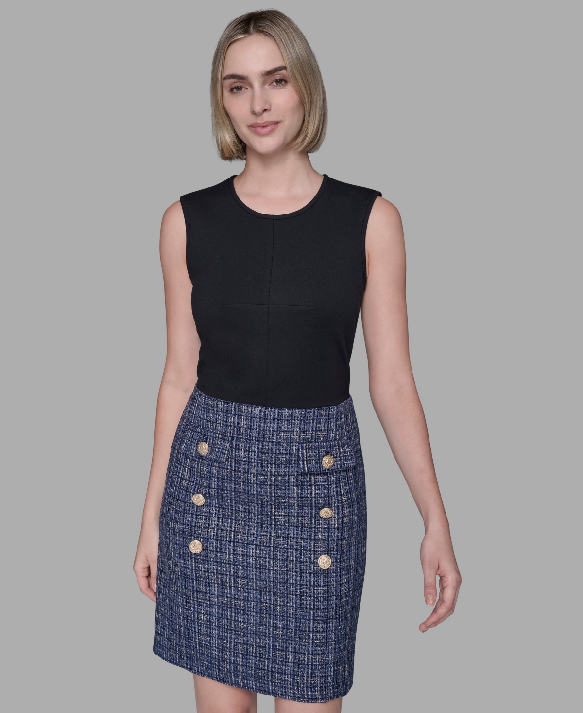 Karl Lagerfeld Paris Women's Multi Textured Twofer Mini Dress