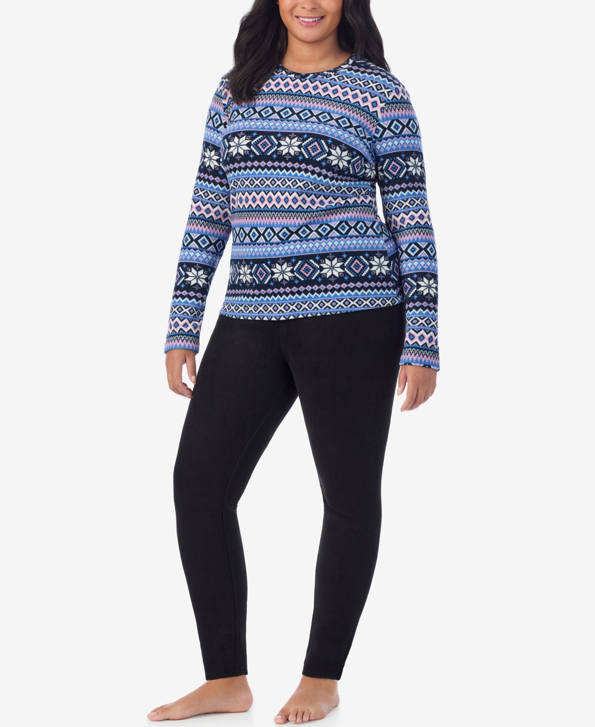 Cuddl Duds Plus Size Fleecewear Crew Neck Top In Brown