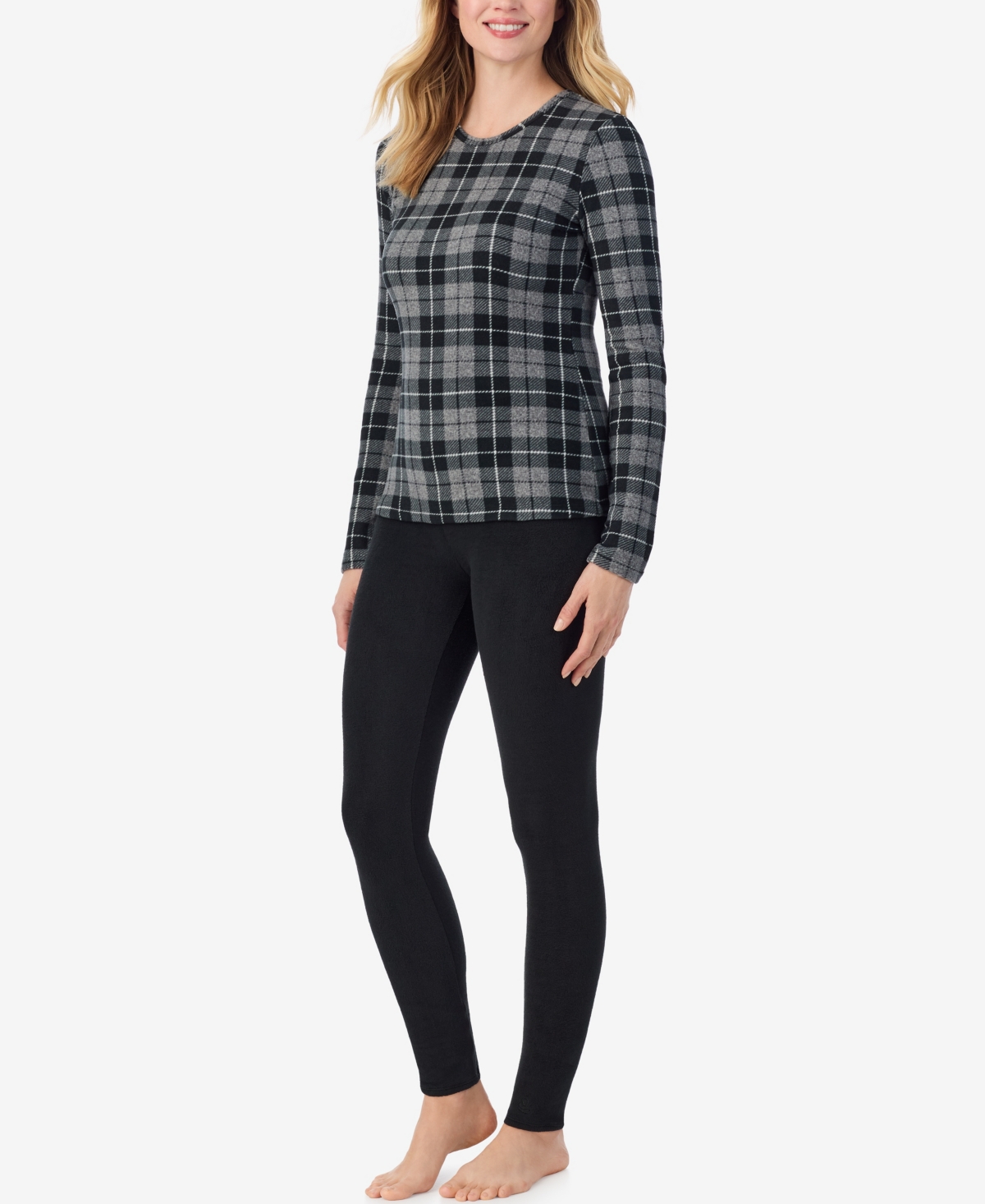 Cuddl Duds Petite Crew Neck Top In Black