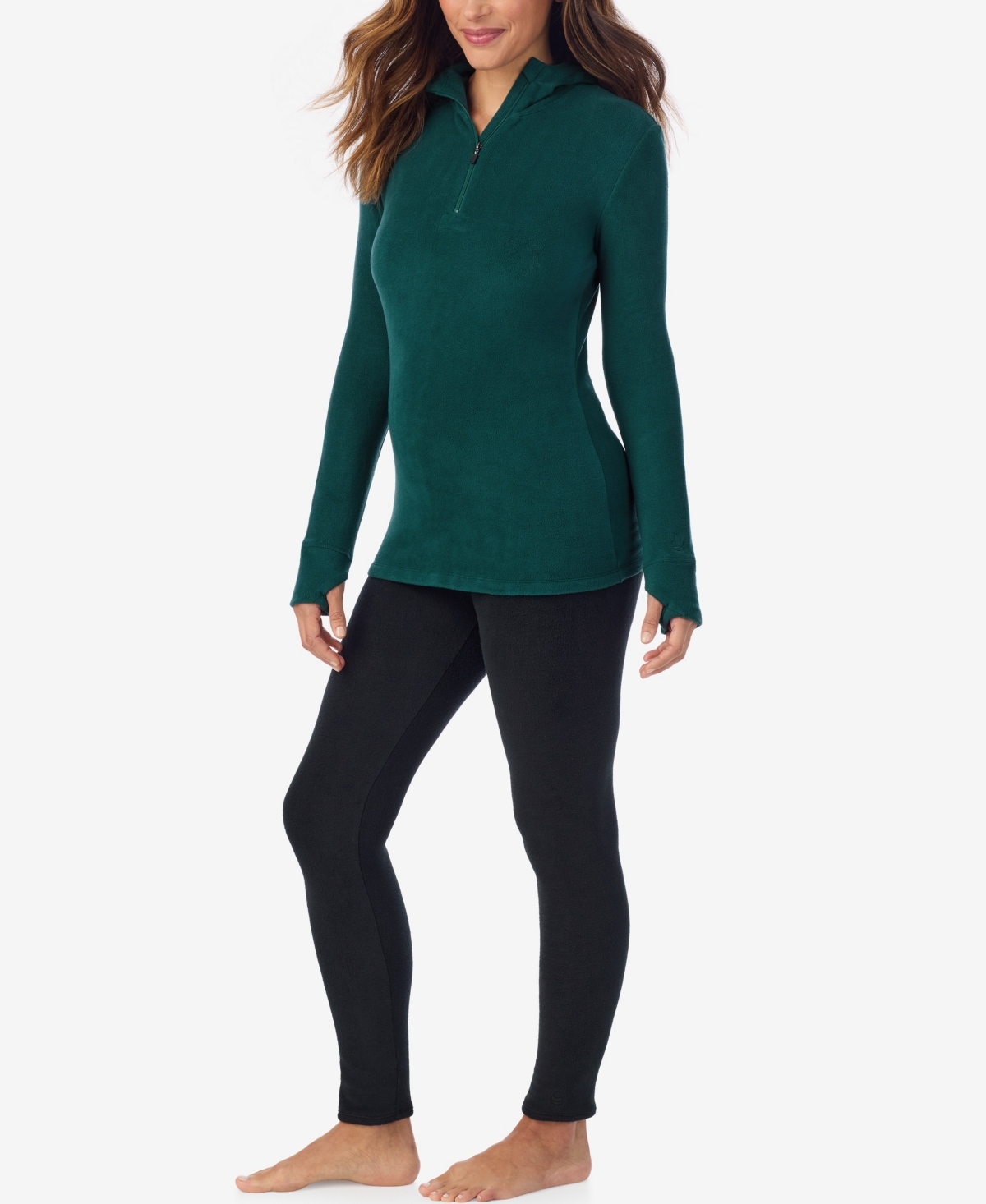 Cuddl Duds Petite Long Sleeve Half-zip Hoodie In Green