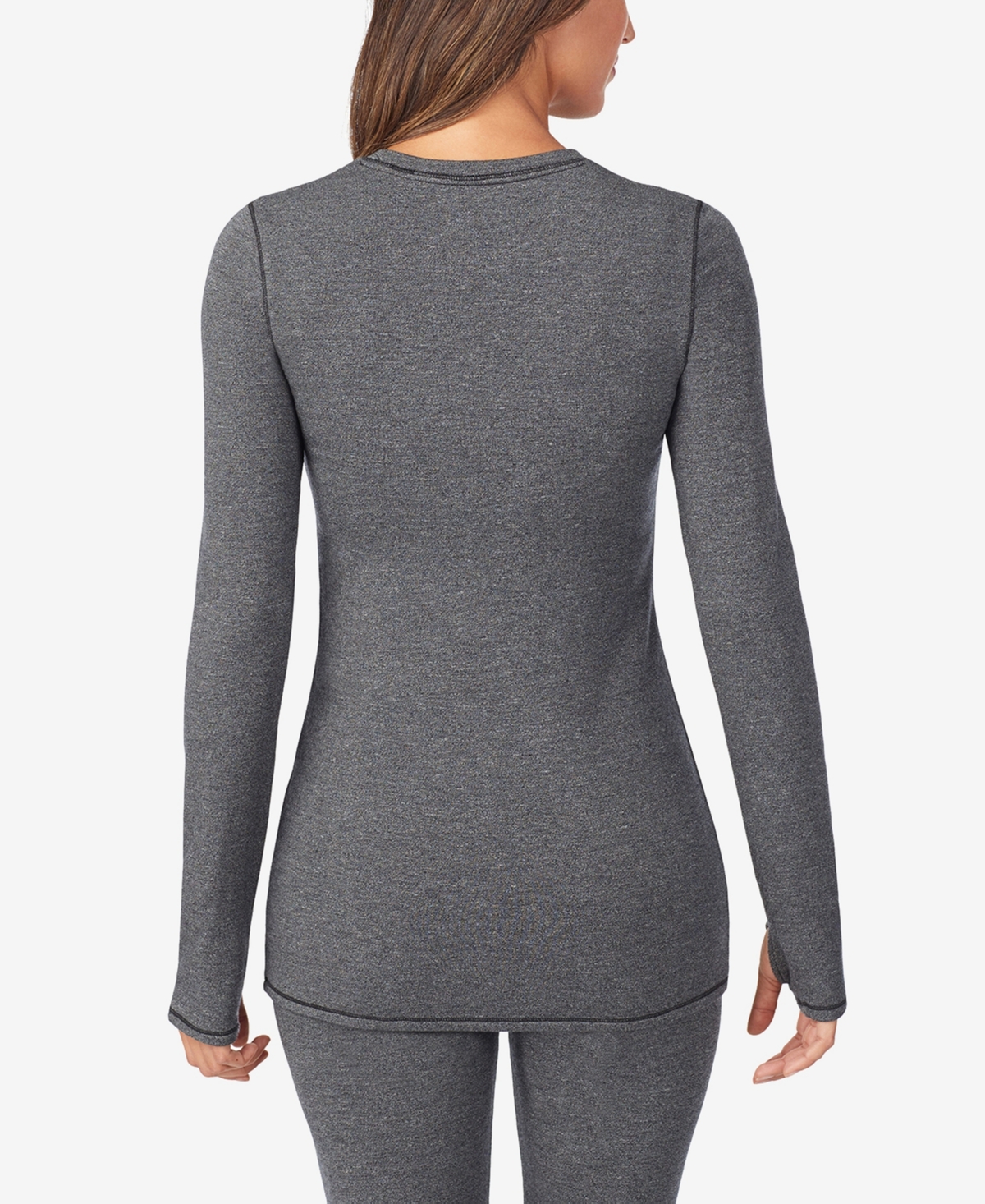 Cuddl Duds Petite Long Sleeve Crew Neck T-shirt In Gray