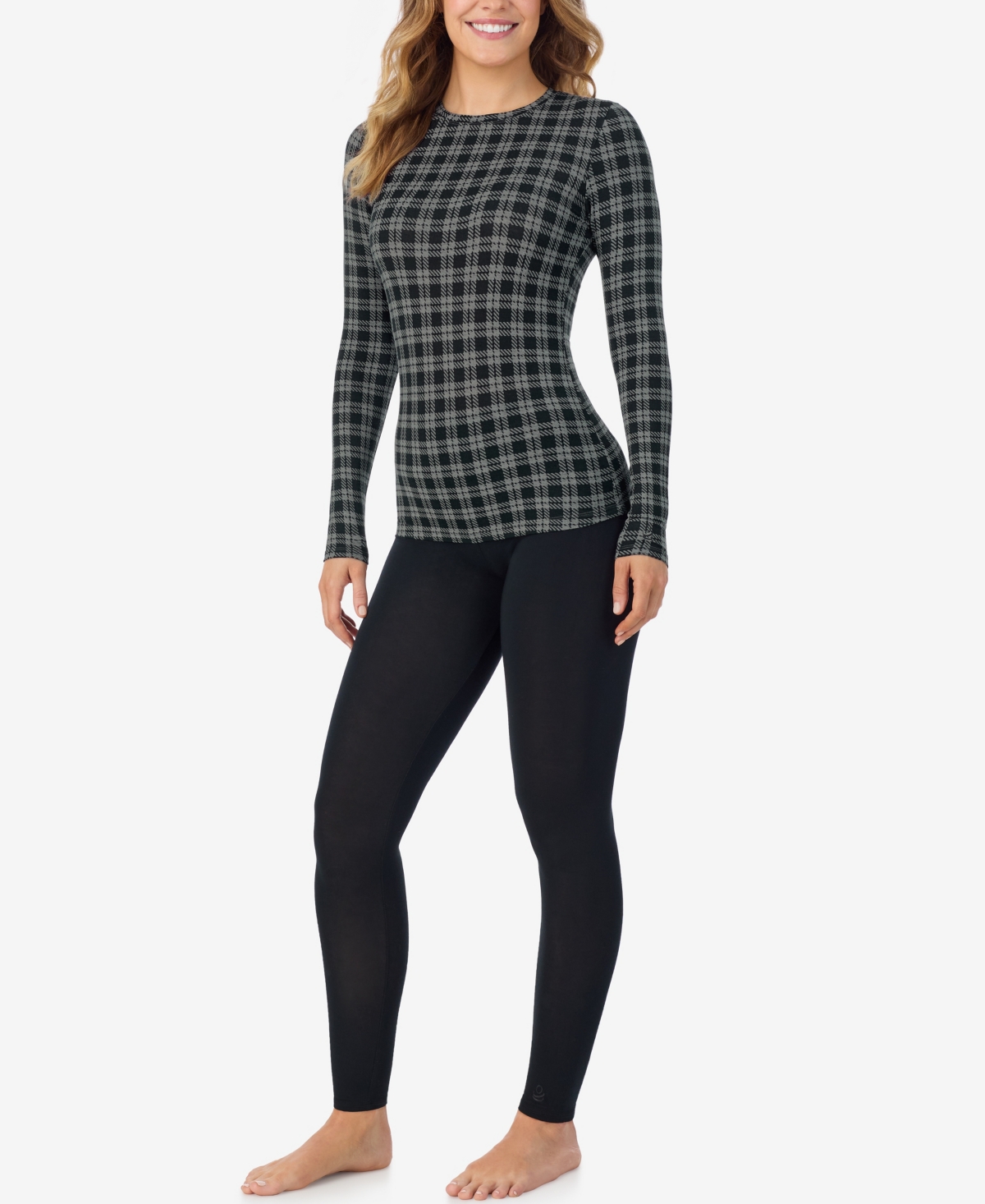 Cuddl Duds Petite Long Sleeve Crewneck Top In Black